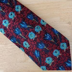 Ermenegildo Zegna Red *PRINT* Tie with Blue and Green Floral Design